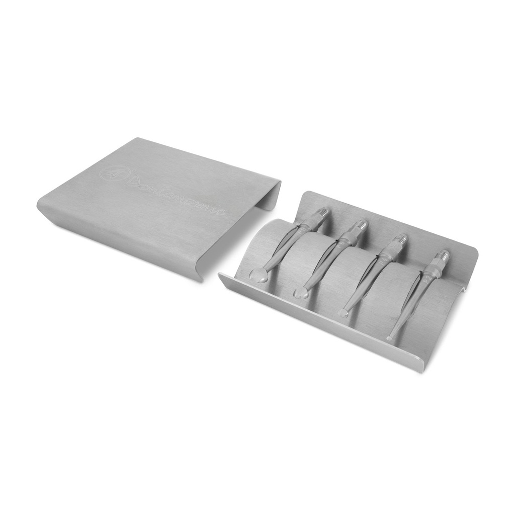 Periosteal elevator set consisting of 4 periosteal elevator blades (2, 4, 6 and 8 mm) + sterilization container