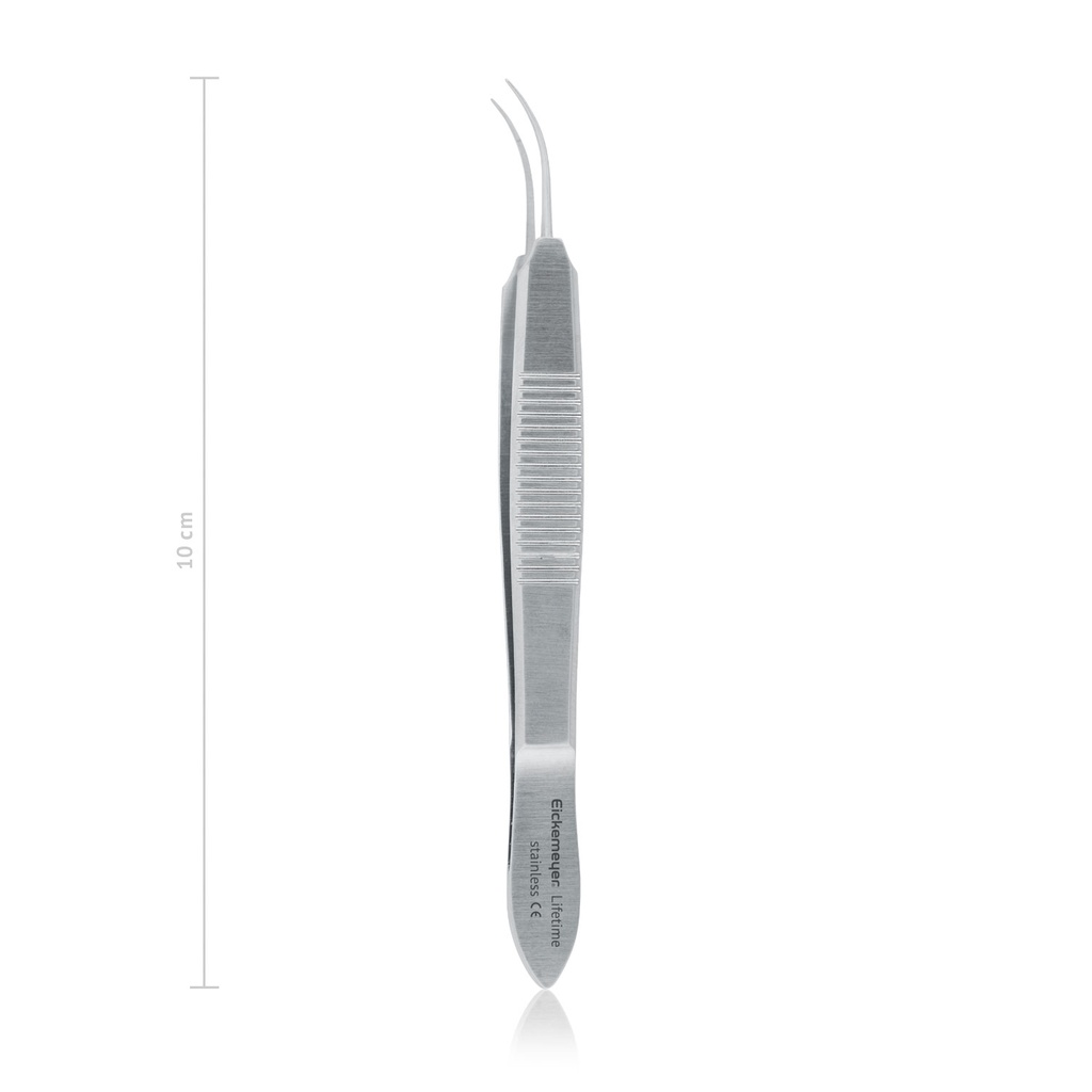 Harms tying forceps w.o. teeth, cvd. 6 mm platform, 10 cm, for sutures 7-0 to 9-0