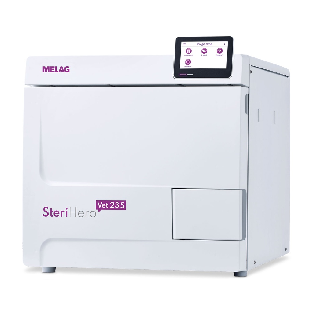 MELAG SteriHero Vet 23 S, S-class autoclave including holder A Plus and three trays (42 x 19 cm)