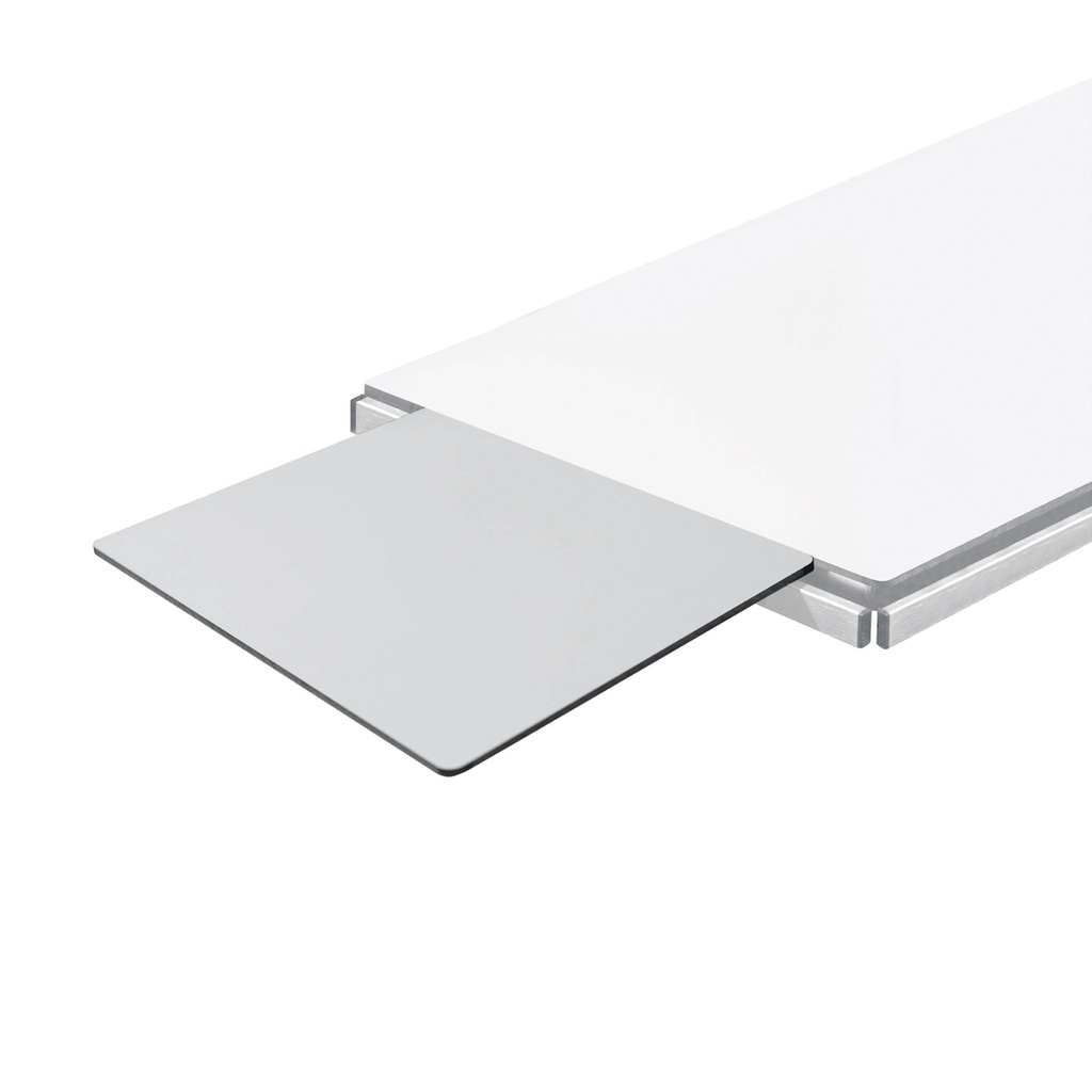 Attachable tray made of hardened plastic 390x300x6 mm with holding device for rails