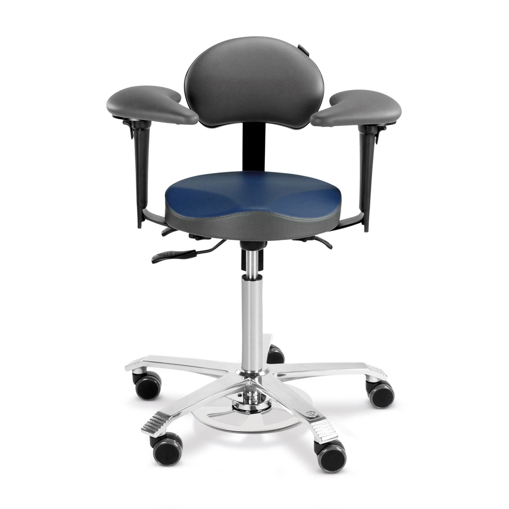 Treatment chair with armrests and backrest, especially designed for ophthalmologists