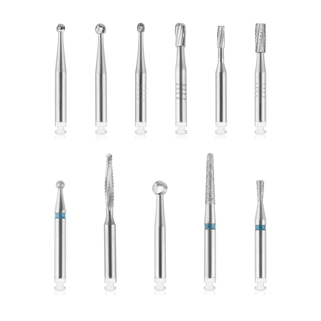 Burr kit for contra angle hand piece incl. 11 burrs for 174026, 174037 and 17402205