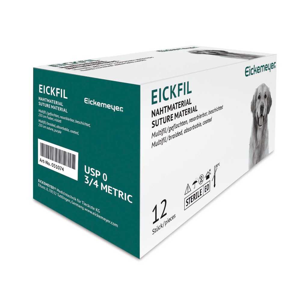 EICKFIL special thread, USP 0, 3/4 metric (polyglactin), length 2.5 m purple, pack of 12