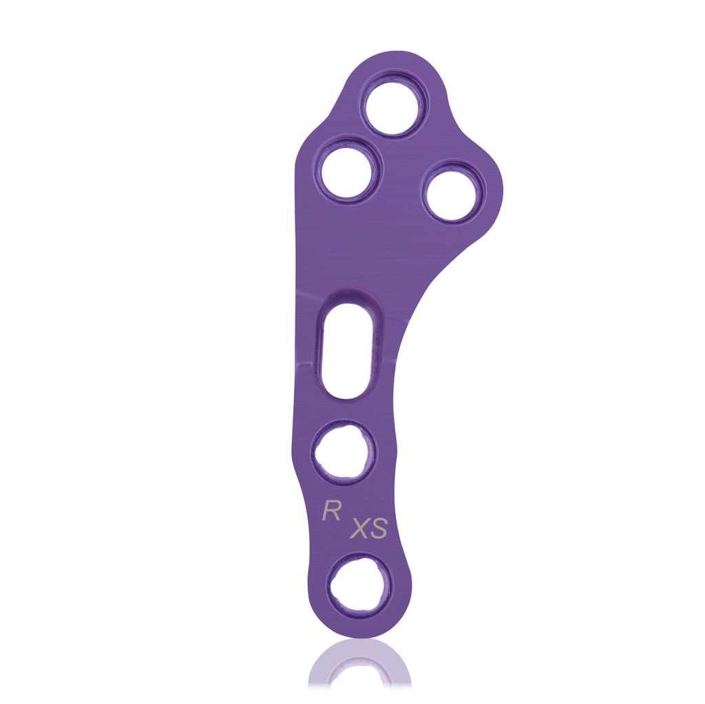 EickLoxx TPLO right 3 / 3 hole locking plate XS, 30 mm, Ø 1.7/ 2.3, magenta,Titanium