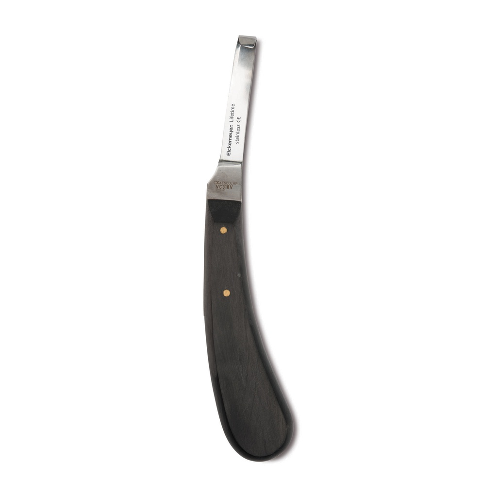 Hoof knive with ebony handle, righthand, narrow 