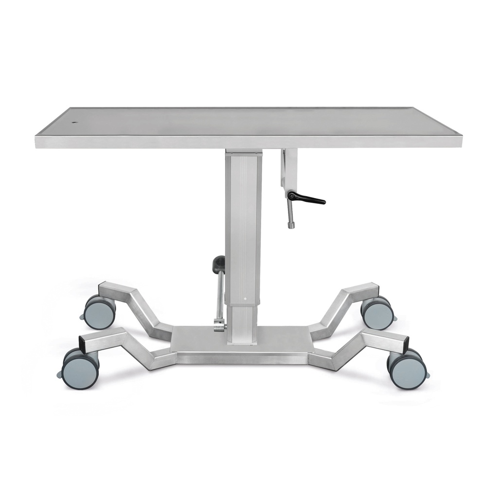 Mobile operating table with st.st. top 50x130 cm, hydraulic, tilting device, X-base with 4 double casters