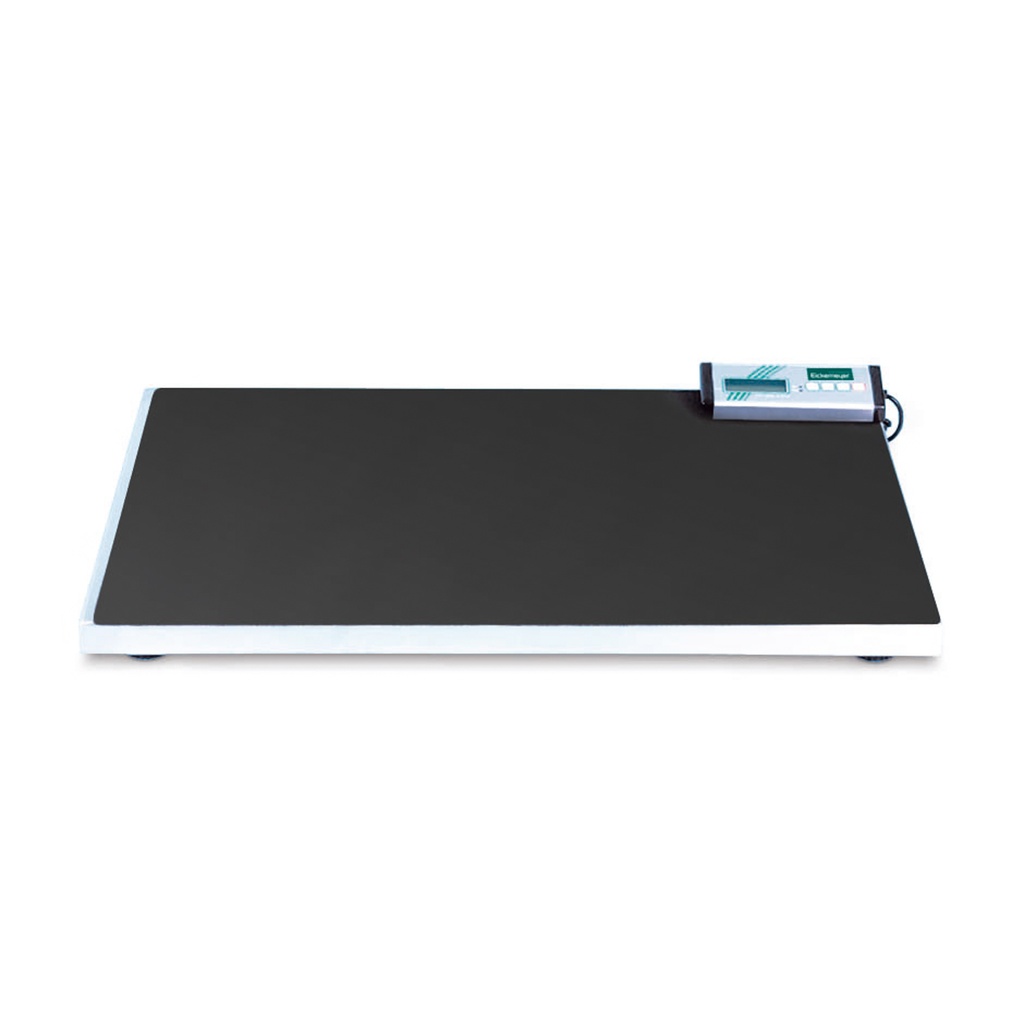 Walk-on platform scale SLIM-LINE, 0 - 150 kg, stainless steel, LCD-display 90 x 55 x 4,5 cm, incl. rubber mat