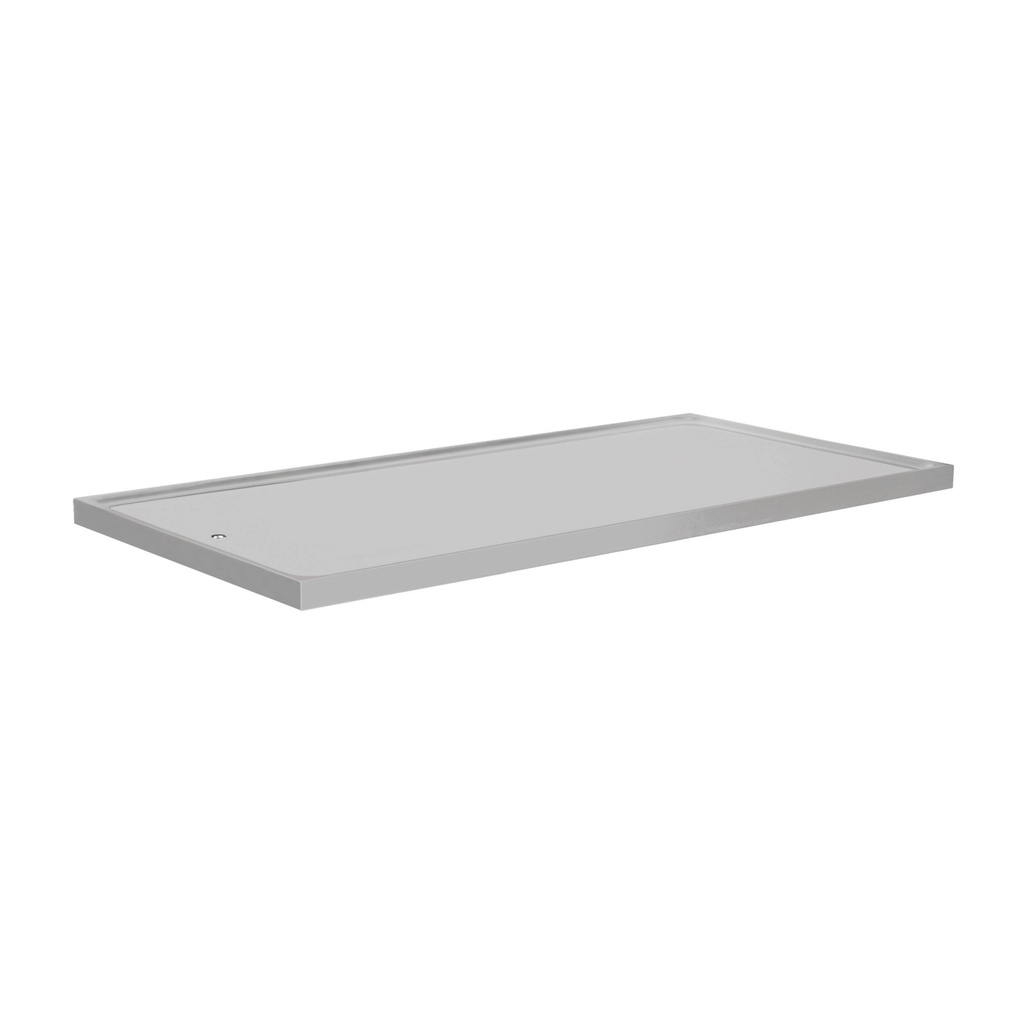 Stainless steel table top, 60 x 130 cm with wooden plate underneath 