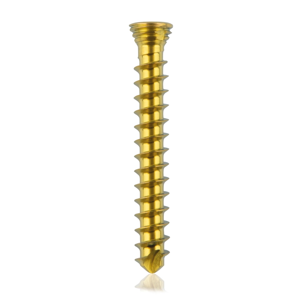 Titanium locking screw Ø2.3x18mm multi-directional, golden, Torx 6 self-drilling, self-tapping