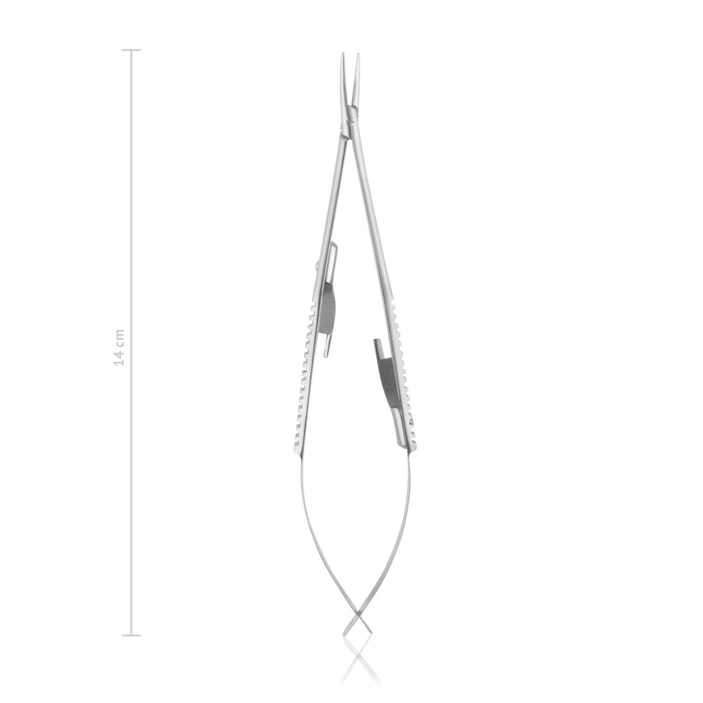 Eye needle holder Castroviejo, 14 cm, curved, with ratchet