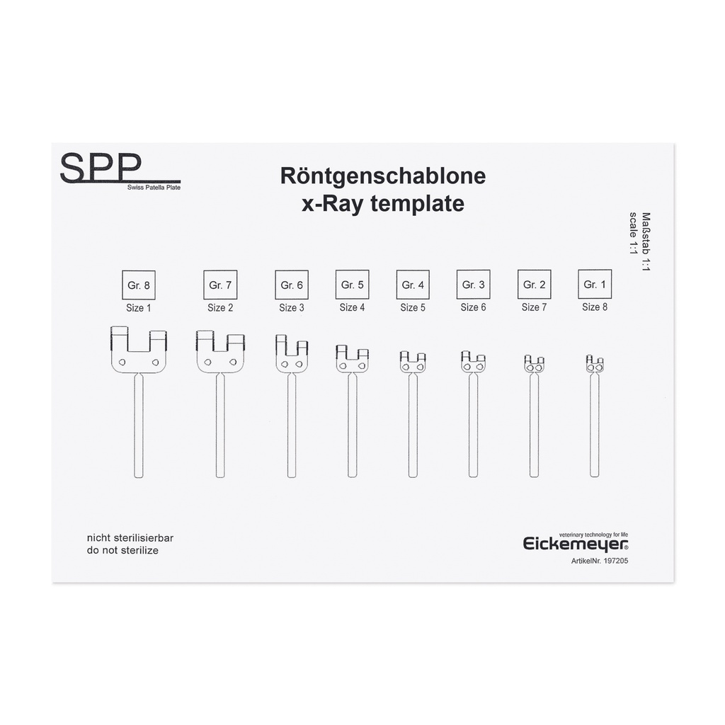 Foil template for determining the size of the implant - do not sterilize