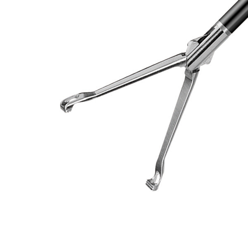 Grasping forceps Babcock, rotable, with connector for unipolar coagulation, Ø = 5 mm, L = 36 cm, plastic handle,