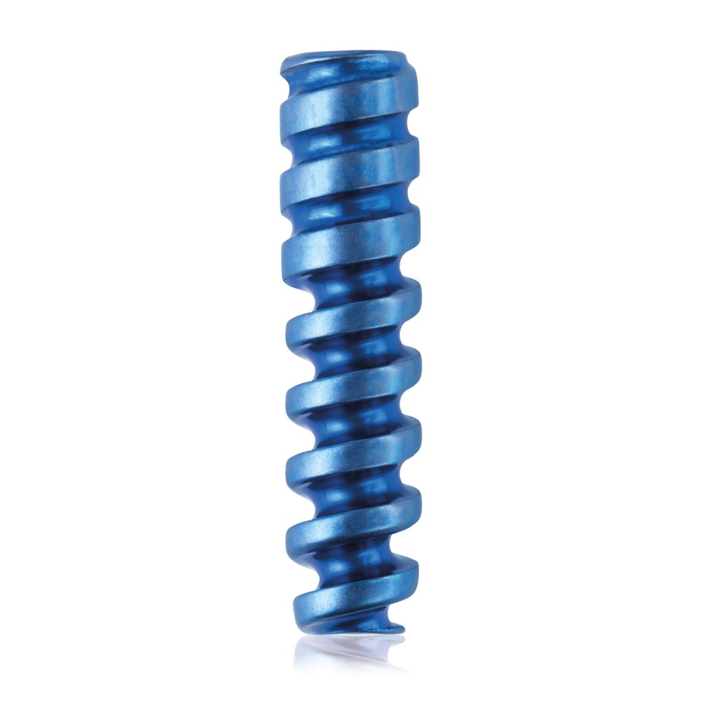 Titanium interference screw Ø3.0x13mm, cannulated, cannulation 1.1mm, blue, HEX 2.0