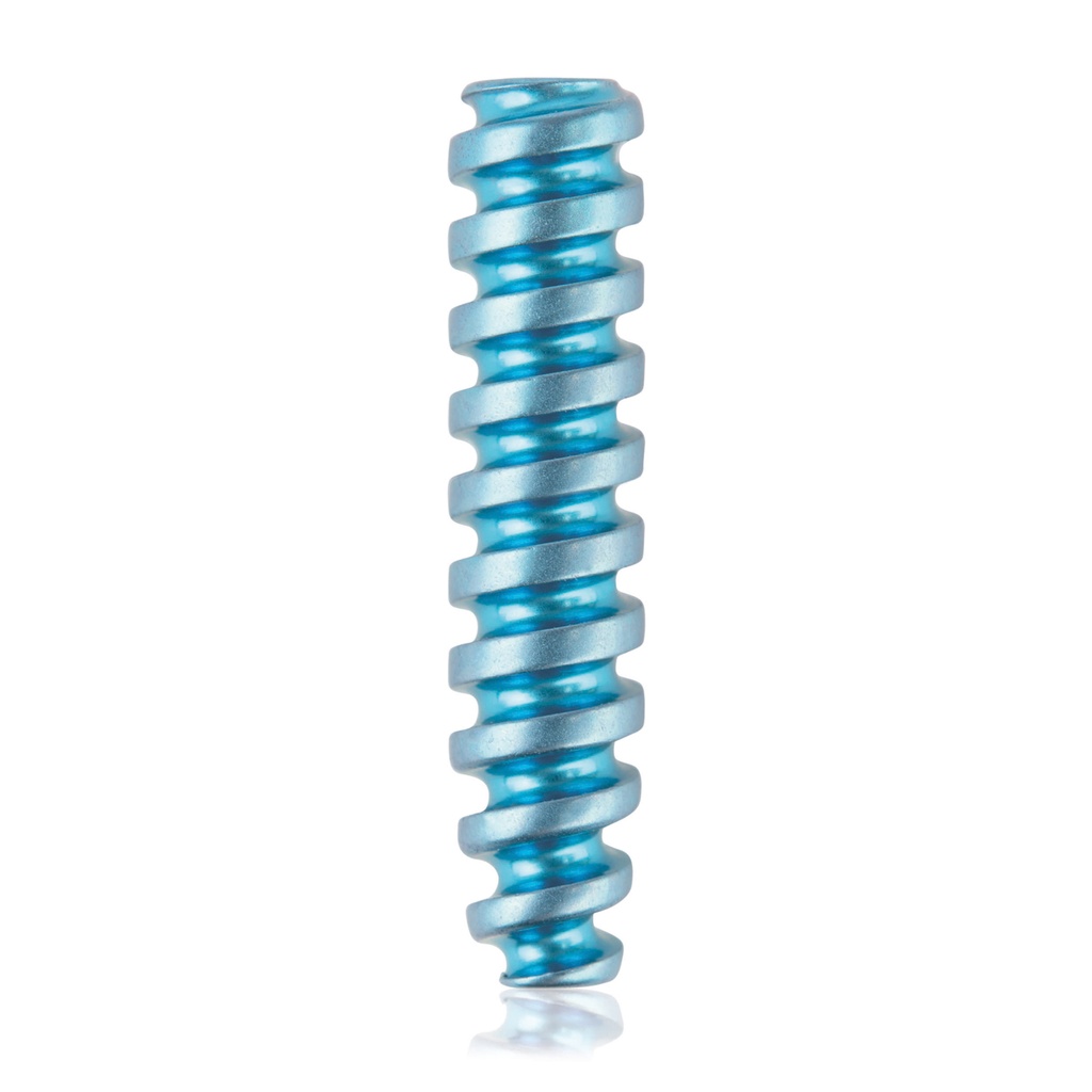 Titanium interference screw Ø3.5x16mm, cannulated, cannulation 1.1mm, light blue, HEX 2.0