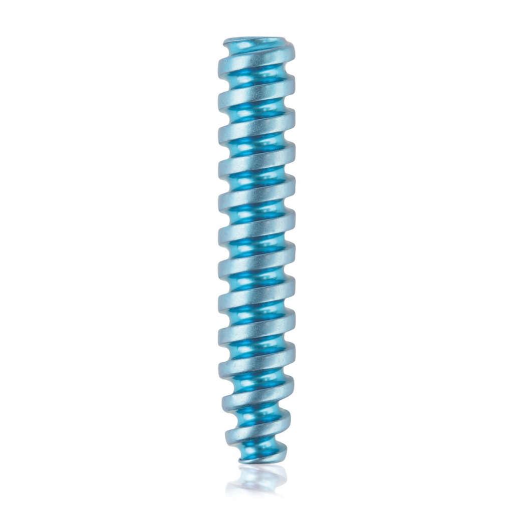 Titanium interference screw Ø3.5x19mm, cannulated, cannulation 1.1mm, light blue, HEX 2.0