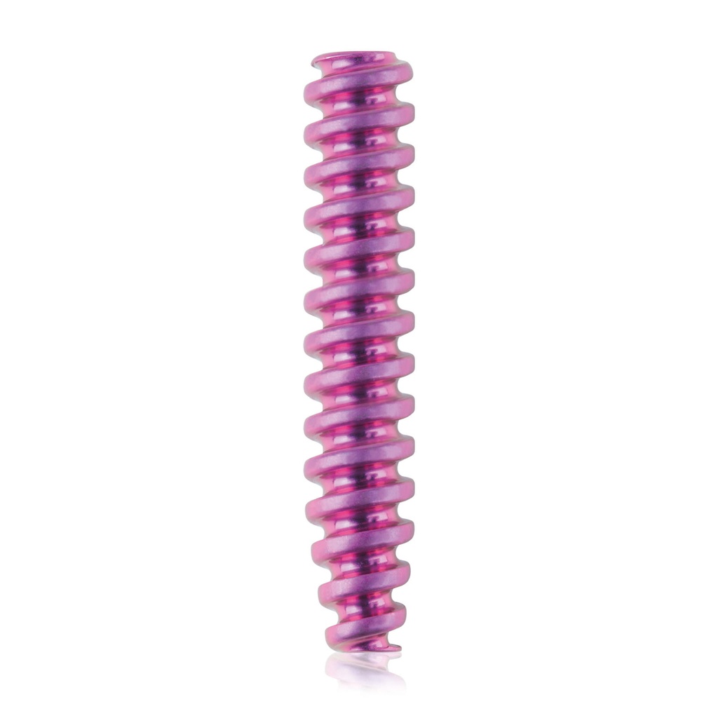 Titanium interference screw Ø4.0x21mm, cannulated, cannulation 1.1mm, magenta, HEX 2.0