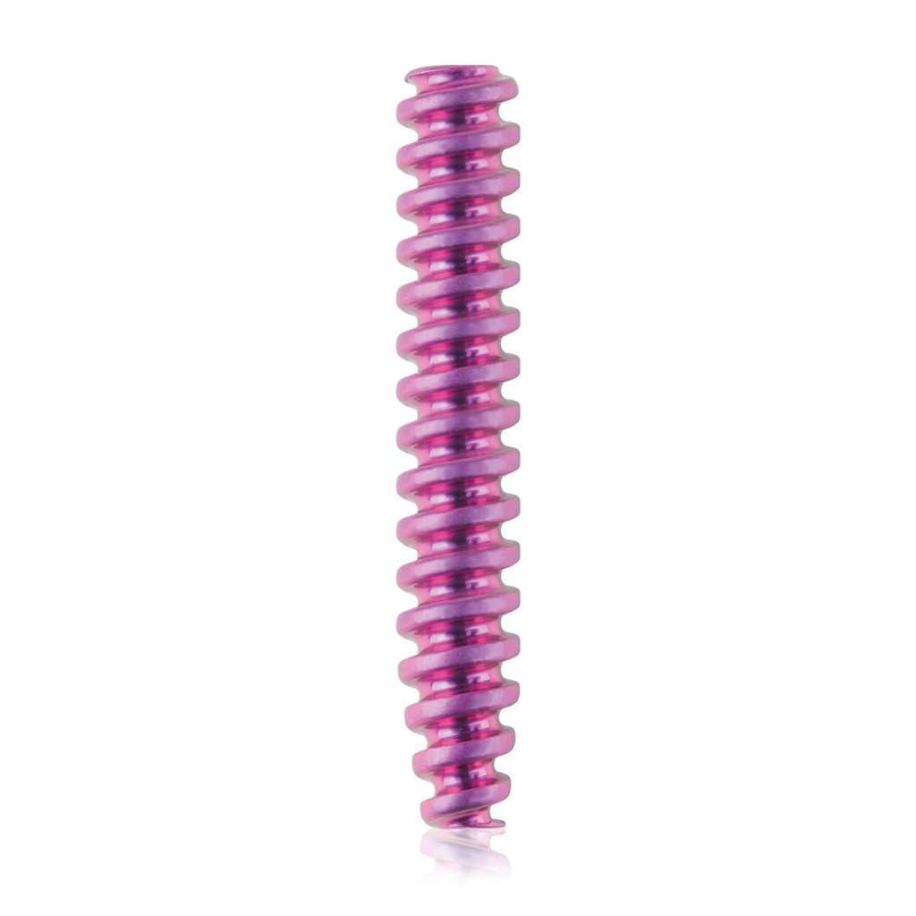 Titanium interference screw Ø4.0x24mm, cannulated, cannulation 1.1mm, magenta, HEX 2.0