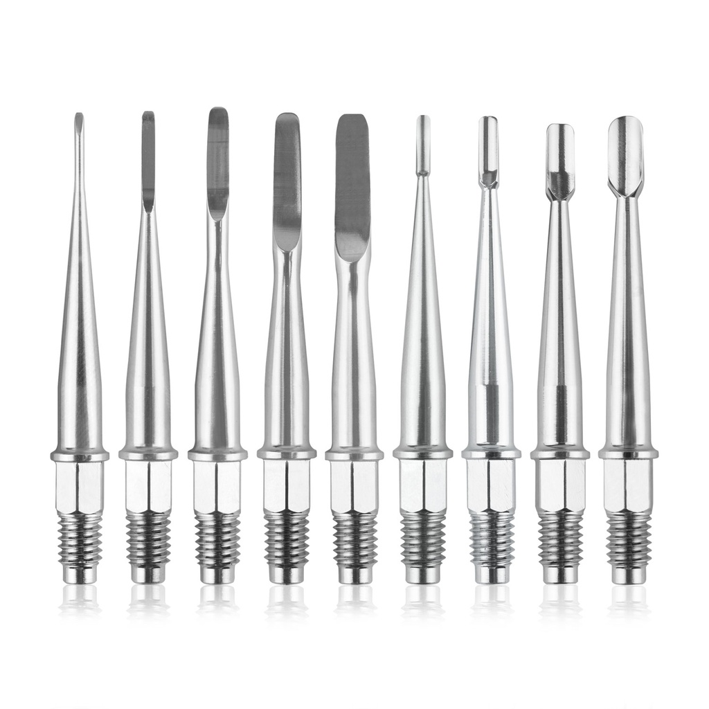 Dentanomic reorder set, full set with 5 luxator and 4 elevator blades. 9 pieces in total.