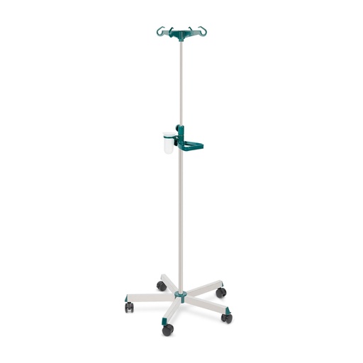 [573106] I.V. stand, height-adjustable, 5 castors, plastic bottle holder, with drip glass