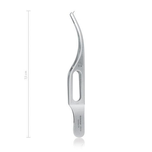 [172000] Iris/suture tweezers BARRAQUER (Colibri), 0.4mm, L 7.5cm, 1 x 2 teeth, 45°, with platform