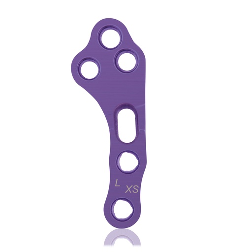 [187770] EickLoxx TPLO left 3 / 3 hole locking plate XS, 30 mm, Ø 1.7/ 2.3, magenta,Titanium