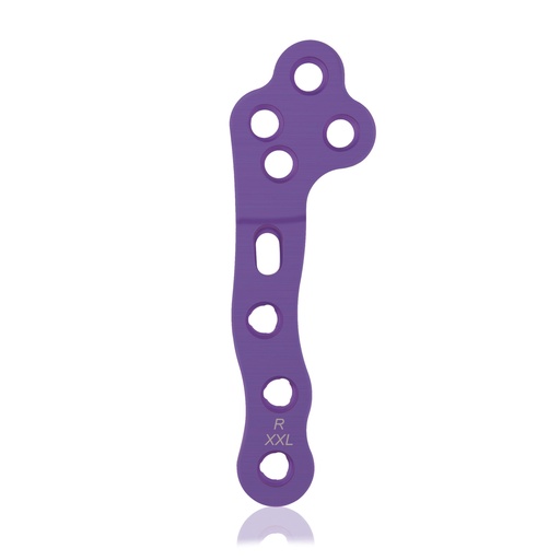 [187765] EickLoxx TPLO right 4 / 4 hole locking plate XXL, 74 mm, Ø 2.7/ 3.5, magenta,Titanium