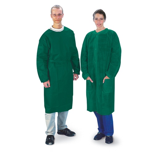 [940740] Disposable gown nonwoven, green, with arm and belt, onesize, 10/pack 