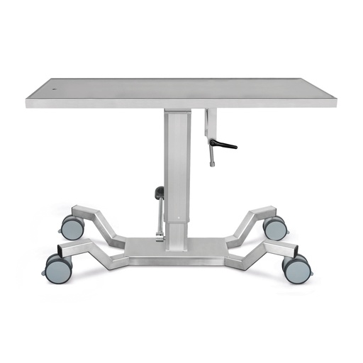 [601420] Mobile operating table with st.st. top 50x130 cm, hydraulic, tilting device, X-base with 4 double casters